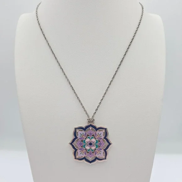 BRIGHTON "Casablanca Jewel" Necklace Reversible Crystals Enamel Silver Plate 18" - Picture 6 of 10